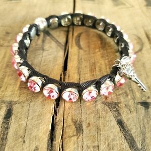 🔥BETSEY JOHNSON Black Pink‎ Rhinestone Charm Magnetic Closure Costume Bangle